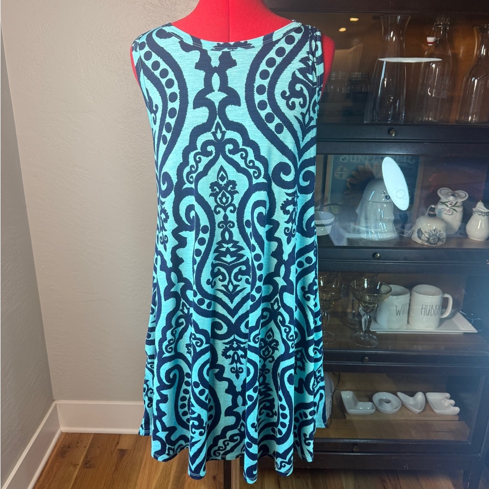 Bellamie Bright Medallion Large Print Jersey Knit Sleeveless Swing Dress Size M